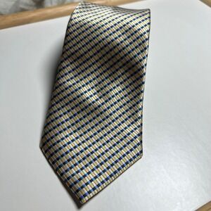 CHESKIN Mens‎ Classic Plaid Silk Necktie Gold Blue Black Pattern Formal Business